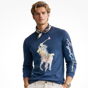Polo Ralph Lauren Graphic Crewneck Long Sleeve T-Shirt multi-color LG Big Pony L